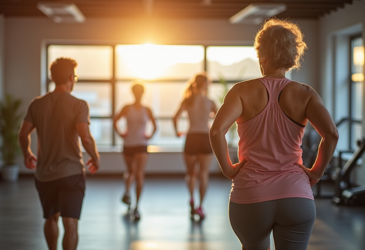 Пара середнього віку займається у фітнес-студії